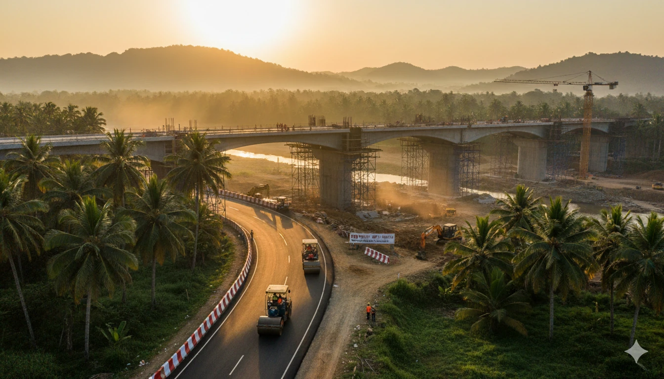 Construction site with highway and machinery